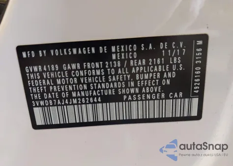 2018 Volkswagen Jetta 1.4T Se/1.4T Wolfsburg Edition z USA, uszkodzony, nr VIN 3VWDB7AJ4JM262644